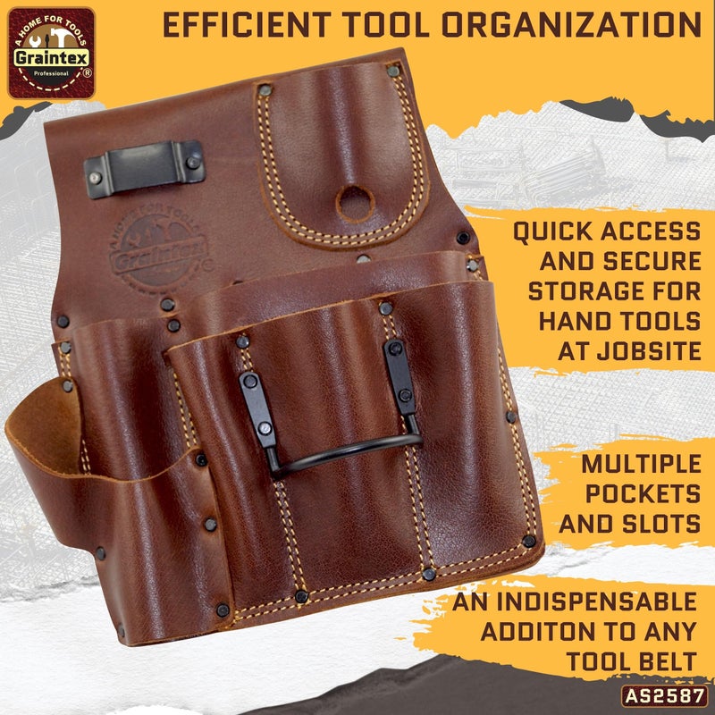 Graintex Drywall Pouch Right Handed Ambassador Series Chestnut Brown Color Top Grain Leather, 1 Hammer Holder, Drywall Tool Belt, Framers Tool Pouch, Construction, Carpenter, Electricians - AS2587 - Image 3
